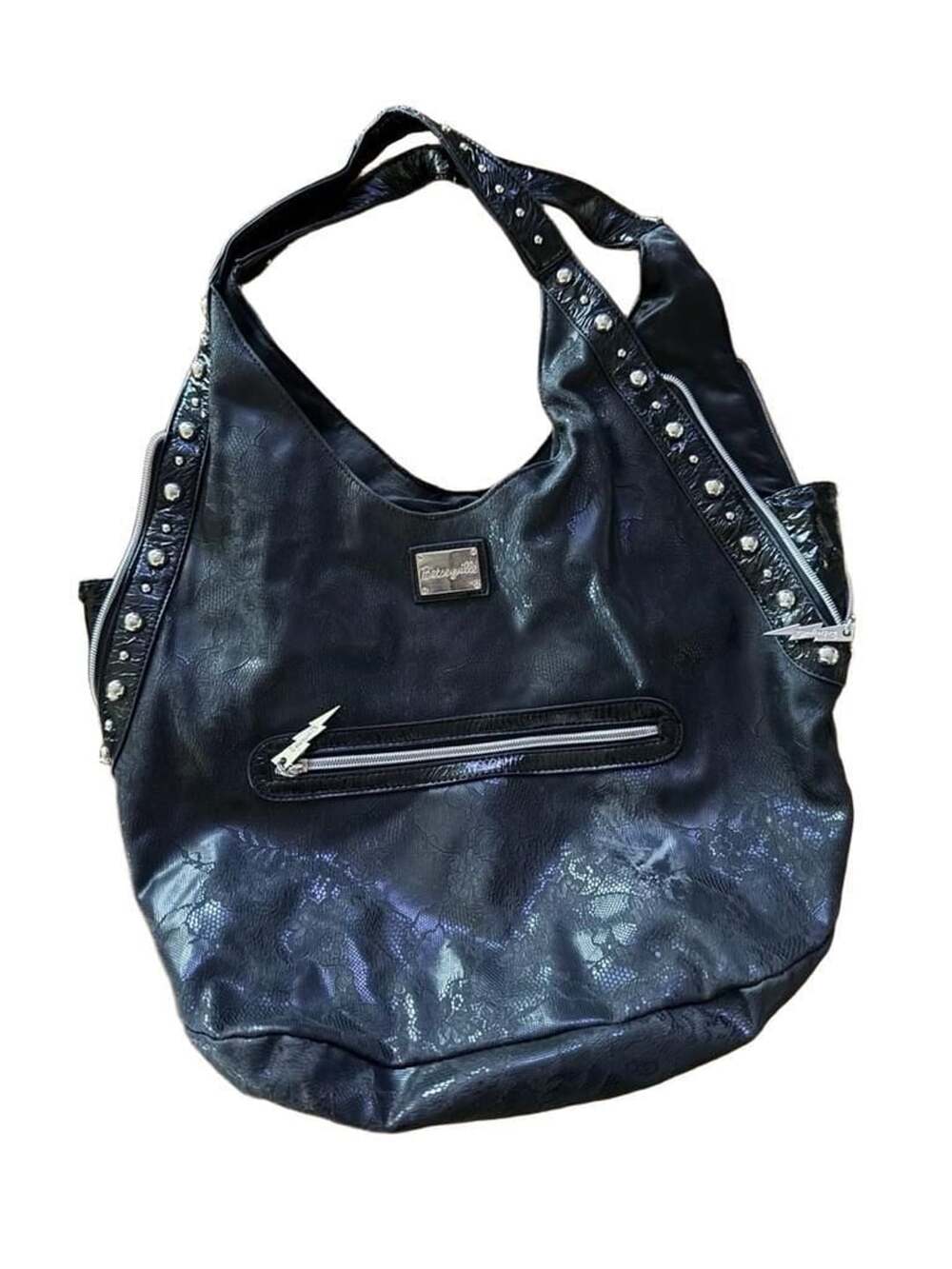 Betseyville Black Lace Studded Hobo Bag